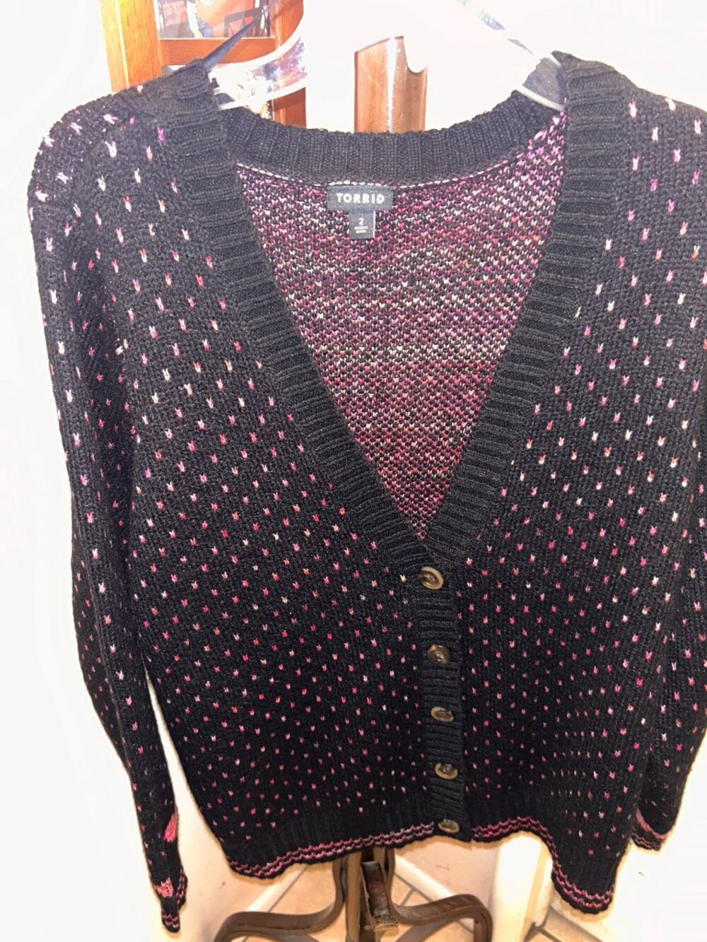 Torrid Black & Pink Speckled Button Front Cardigan (Torrid Size 2)